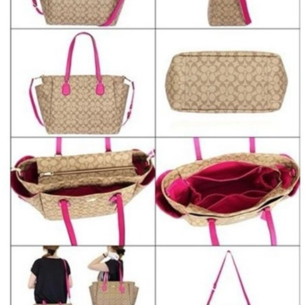Coach Authentic Diaper Bag Brown With Pink Handles Mint - Picture 5 of 9